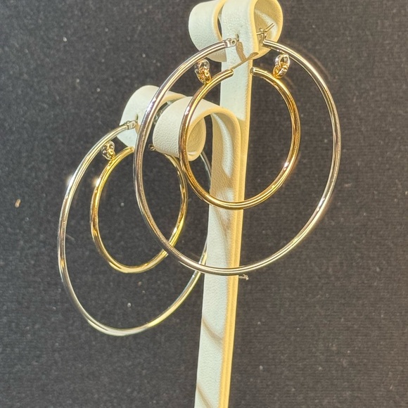 Lane Bryant Silver and Gold Double Hoop Earrings 2.25 inch - Picture 5 of 9